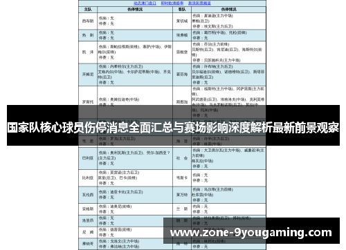 国家队核心球员伤停消息全面汇总与赛场影响深度解析最新前景观察