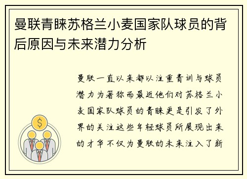 曼联青睐苏格兰小麦国家队球员的背后原因与未来潜力分析